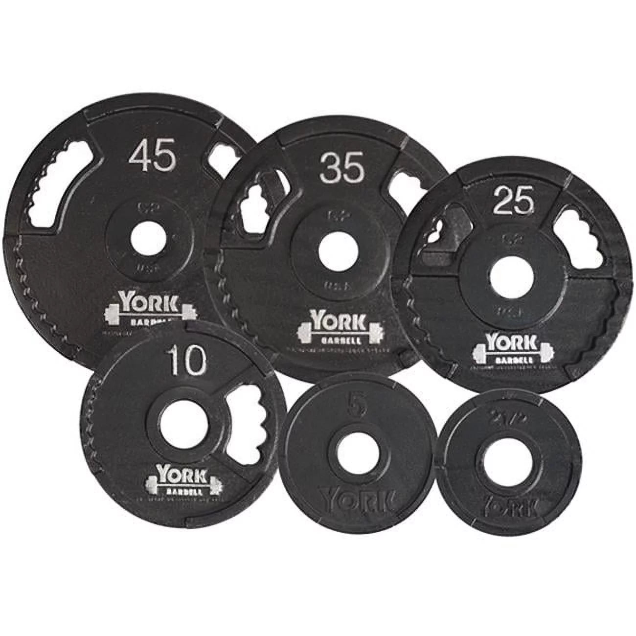 York Barbell 7423 G2 Olympic Dual Grip Thin Line Cast Iron Plate, Black - 25 lbs