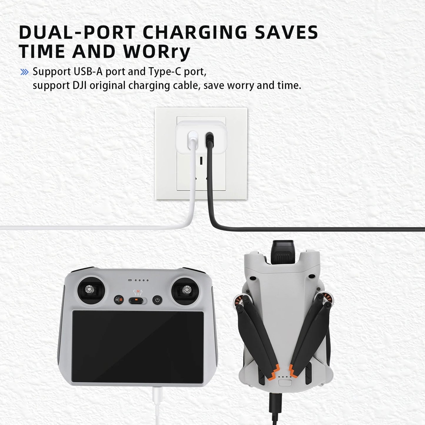 30W USB Charger with Type-C Cable Dual-Port Charging DJI Mini 2/Mini 3 Pro Charging Parts