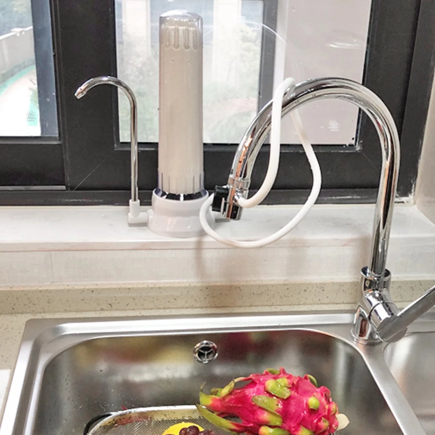 Countertop Water Filter Water Filter with Ceramic Cartridge Water Tap Filtration System Hard Water Reduces Fluoride Chlorine Easy Installation Water Purifier Home Kitchen Bathroom