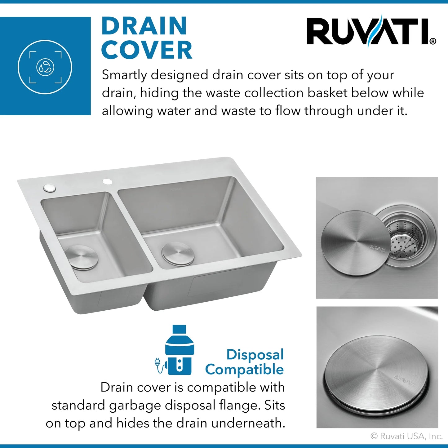 Ruvati RVM5176 33 x 22 inch Drop-in Topmount 16 Gauge Kitchen Sink