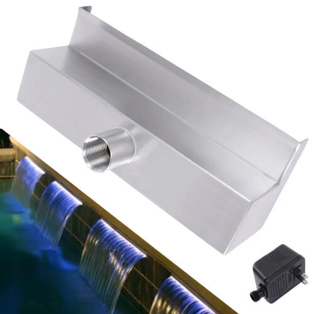 Silver 11.8" Pool Fountain Waterfall Spillway Stainless Steel Pond Cascade