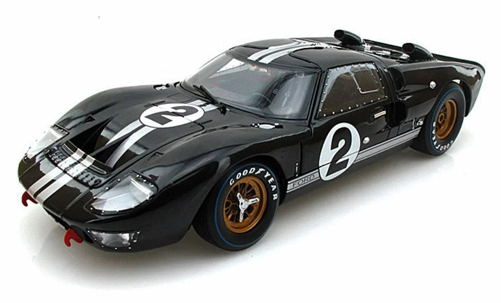 1966 Ford GT-40 MK II #2, Black w/ Silver Stripes - Shelby SC408 - 1/18 Scale Diecast Model Toy Car