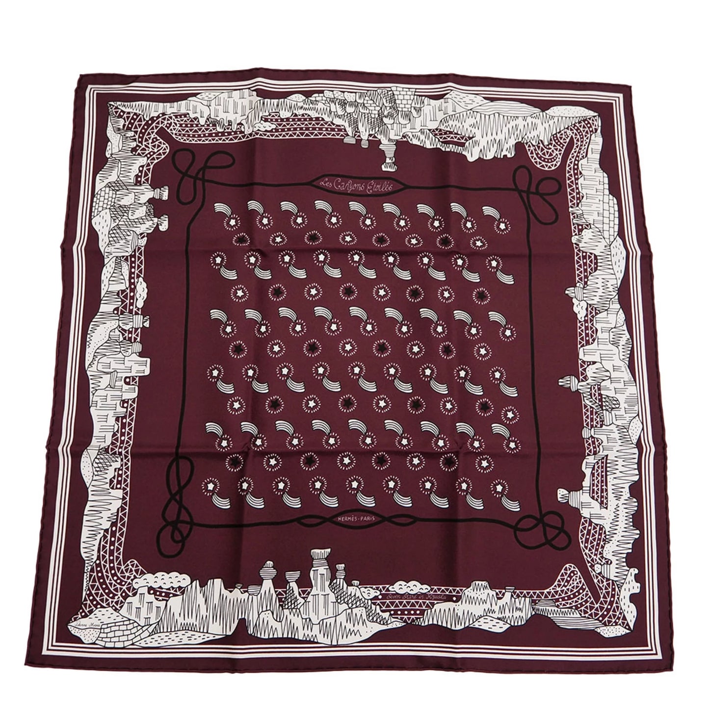 Pre-Owned HERMES Hermes Not For Sale Limited Petit Care Carre 55 Les Canyons Etoiles From the to Stars Nanatsu Star Train Scarf Muffler Pocket Chief (Like New)