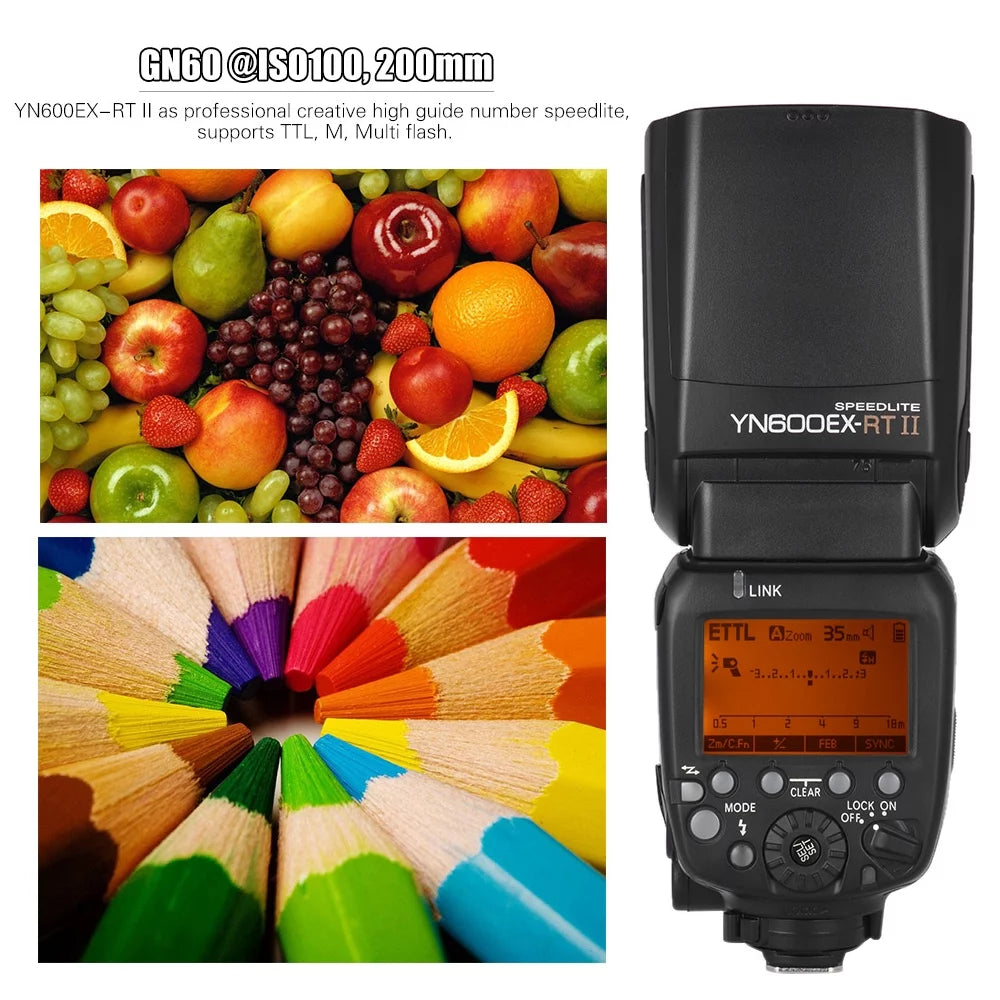 Yongnuo YN600EX-RT II Professional Creative TTL Master Flash Speedlite 2.4G Wireless 18000s HSS GN60 Support Auto/ Manual Zooming as 600EX-RT YN6000 EX RT II