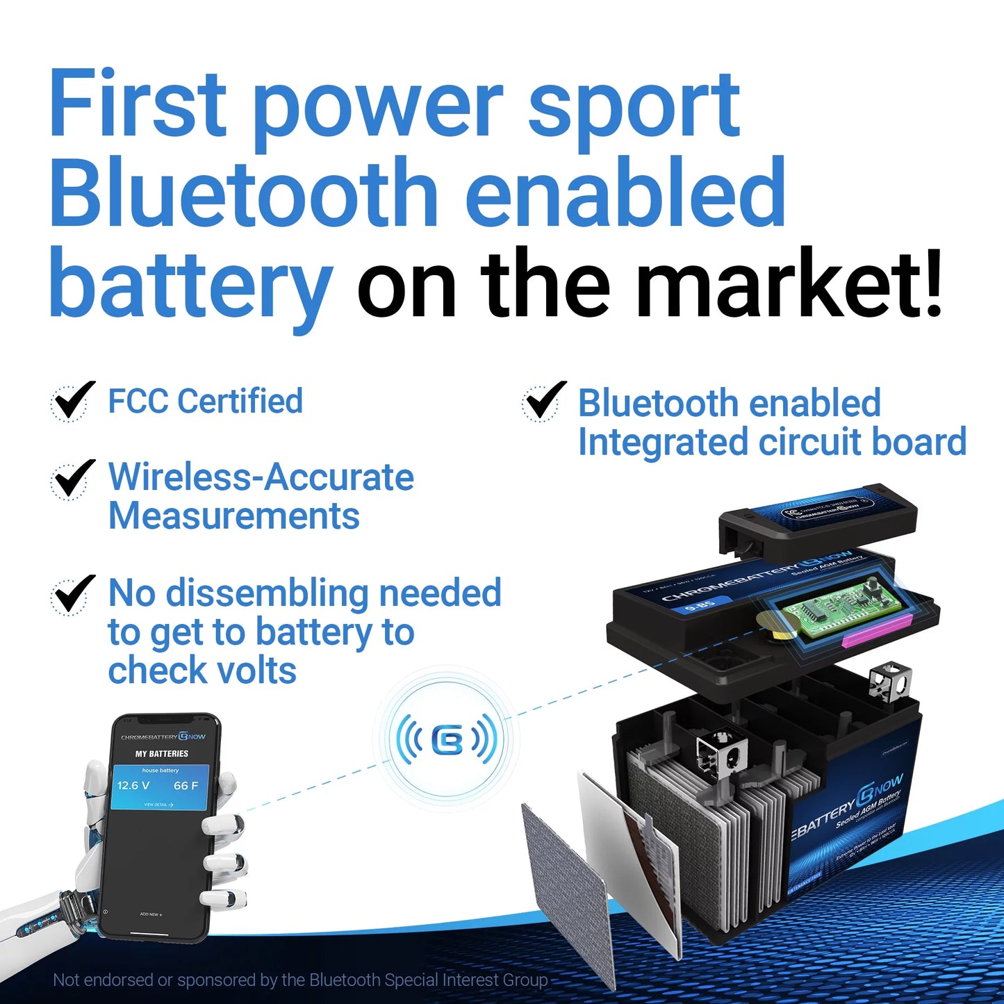 Chrome Battery Now Ytx20l-bs (20l-bs 12 Volt,18 Ah, 270 Cca) Intelligent Wireless Smartphone Connectivity AGM Battery Personal Watercraft - Brp (sea-doo) 1500 All Models Years (1988 - 1993)