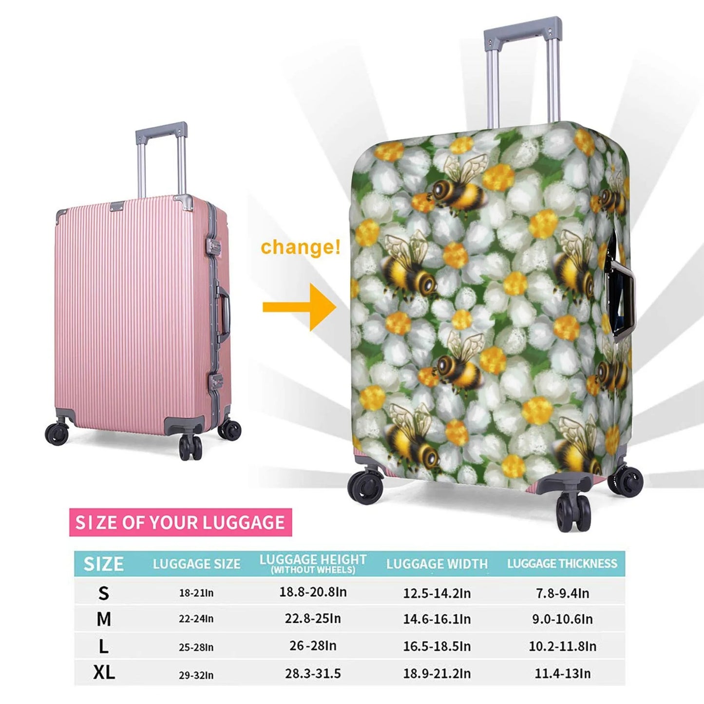 Kll Bees And Flower Luggage Coating Suitcase Wrap Suitcase Protector-