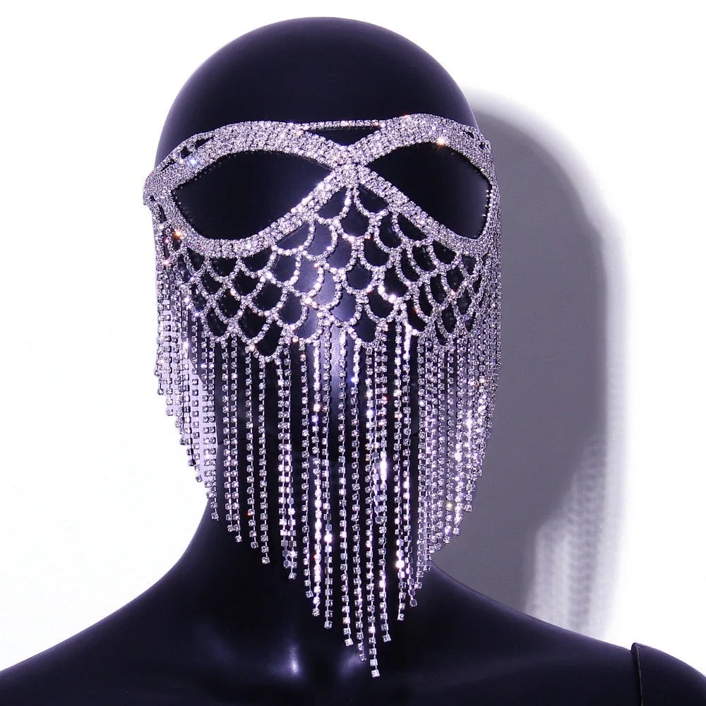 Crystal Tassel Face Mask Halloween Mask Women Masquerade Mask Jewelry Rhinestone
