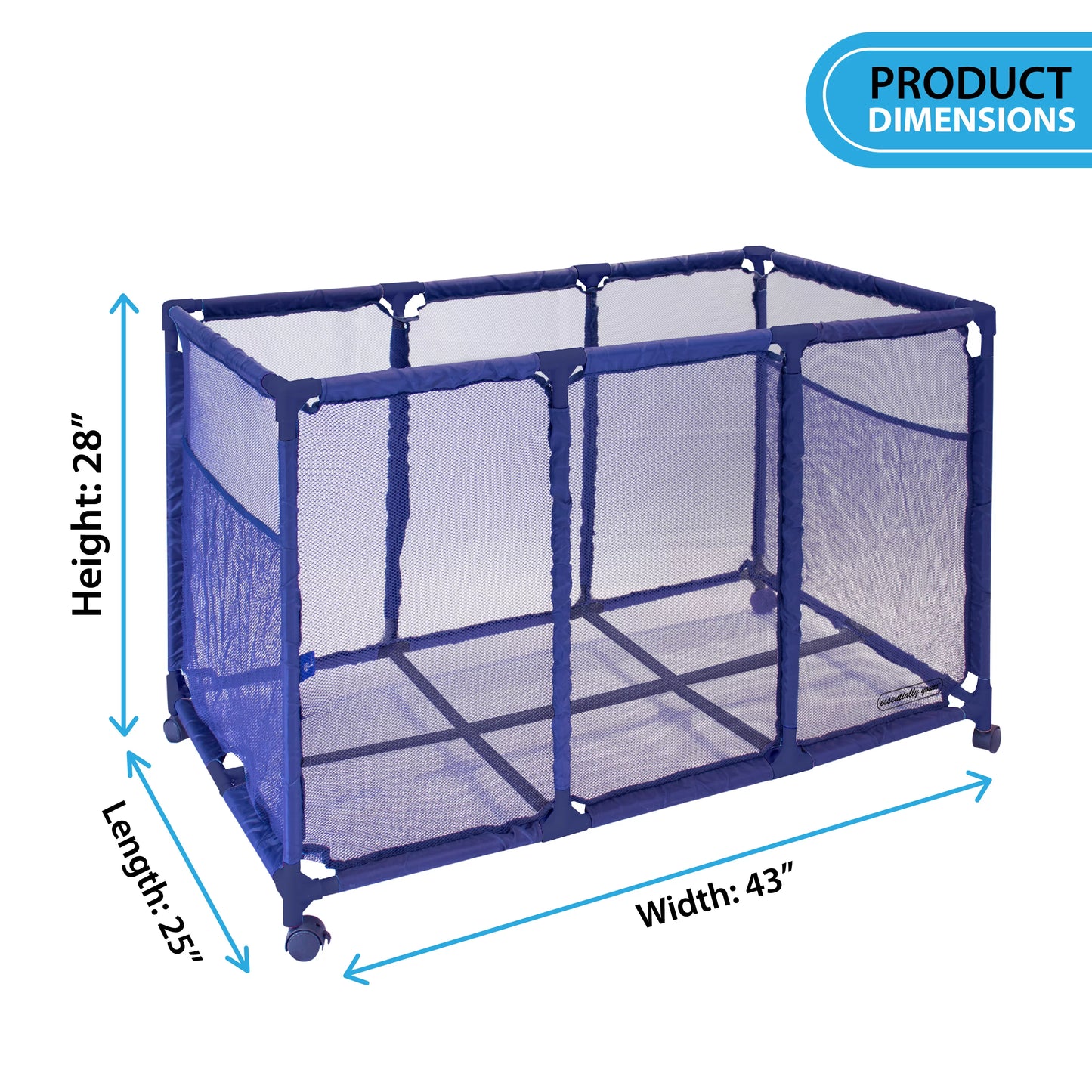 Essentially Yours Pool Noodles Holder, Toys, Floats, Balls and Floats Equipment Mesh Rolling Storage Organizer Bin, Kids Height, Large, (43" W x 25" L x 28" H), Blue Style 563009