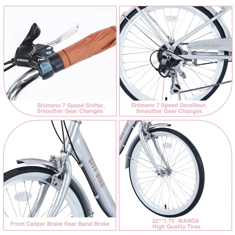Yone jx je Kids Bike 22 Inch Bicycle Girls Ages 8+Years, Aluminium Alloy Frame,7-speed Shifter and derailleur,Silver