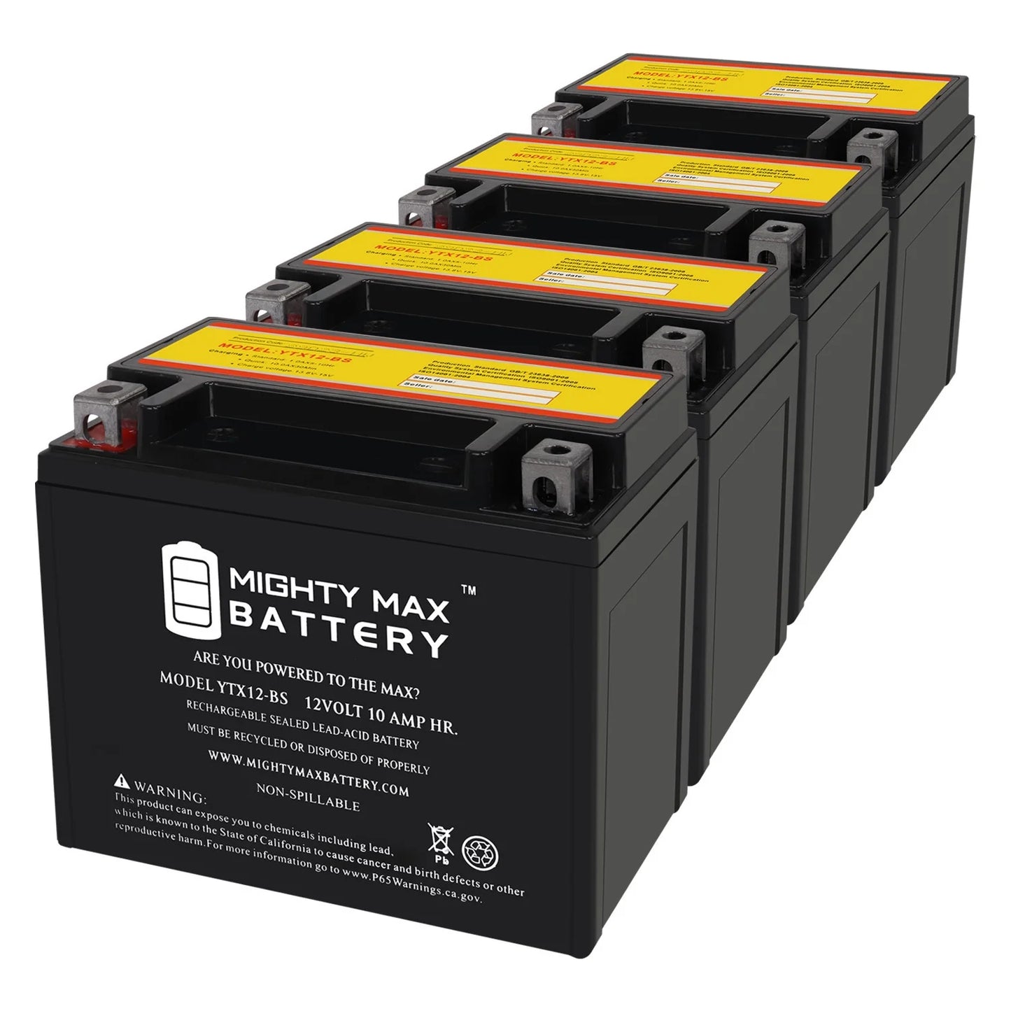 YTX12-BS 12V 10Ah Replacement Battery Matching with Suzuki GSX-R1000, Z 01-04 - 4 Pack
