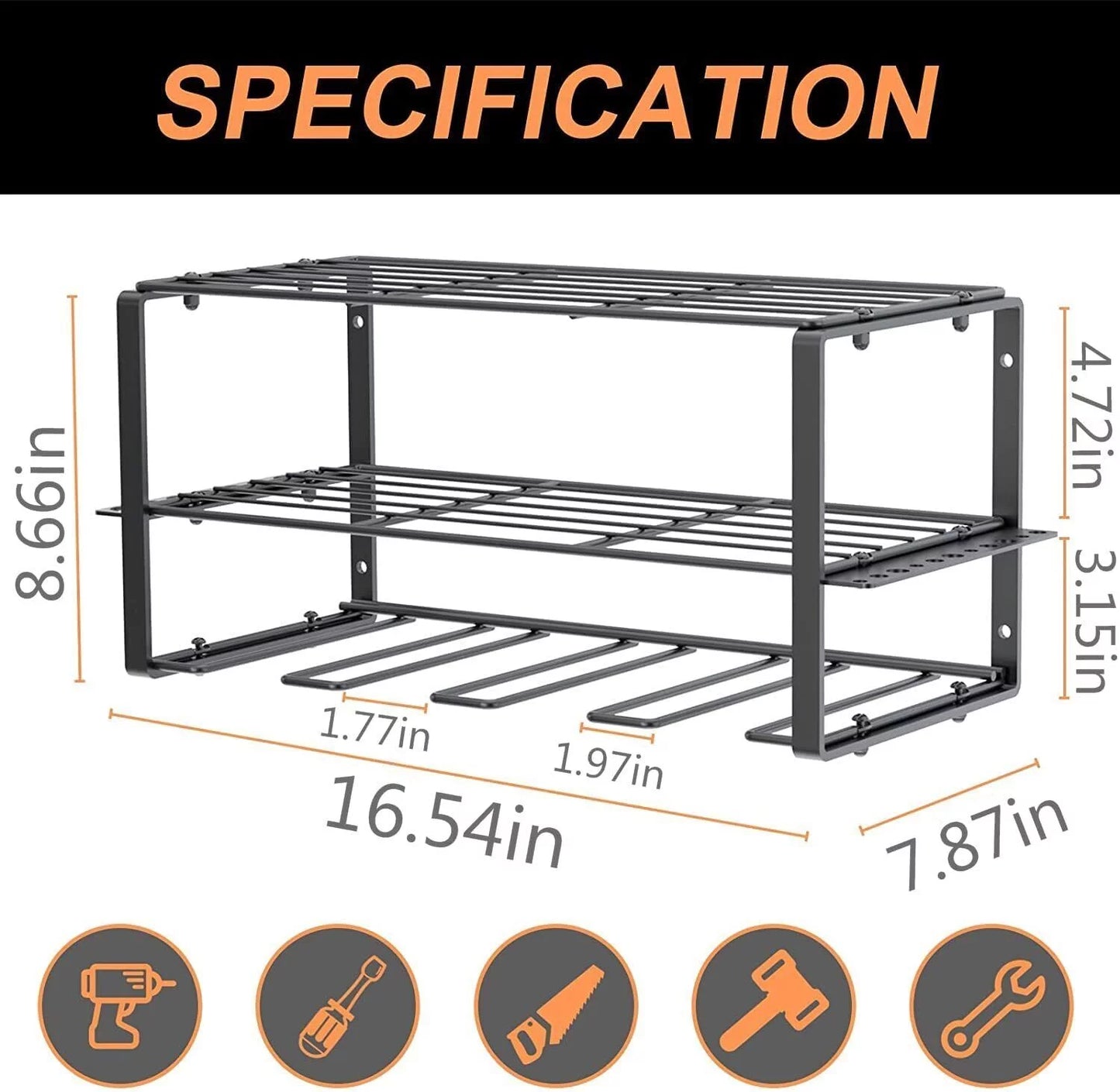 2PCS Power Tool Organizer Wall-Mounted Cordless Drill Holder, Heavy Duty Rack