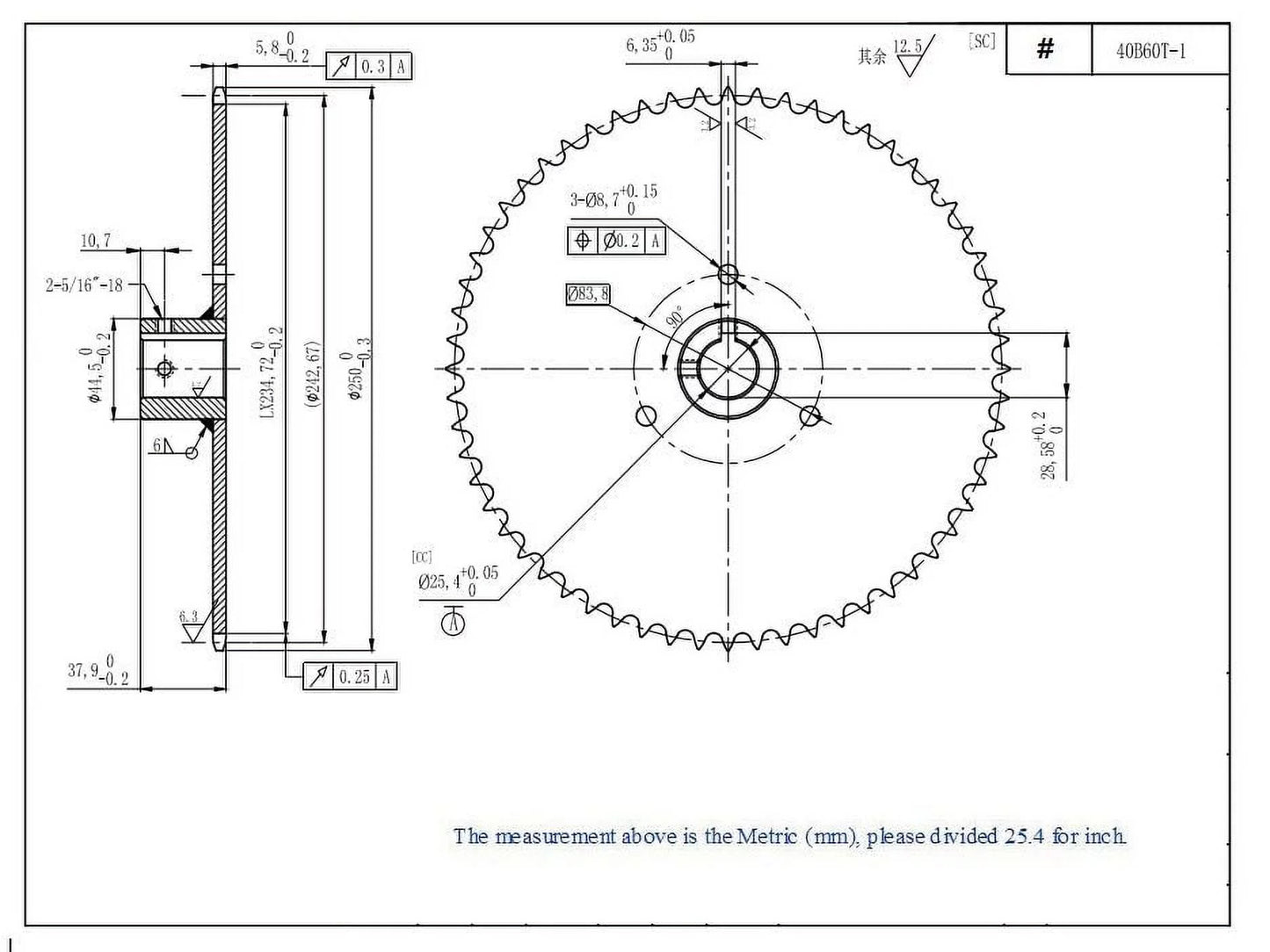40B60T 1" Bore Go Kart Live Axle Sprocket 60 Teeth 40 41 420 Roller Chain