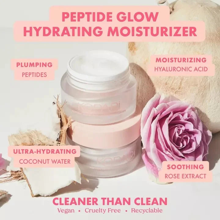 Kopari Peptide Glow Hydrating Cream Face Moisturizer, Supports Anti Aging, Helps Smooth Fine Lines and Wrinkles, Lightweight Moisturizing Face Lotion, Boosts Collagen, Cruelty Free, Vegan, 1.7 Fl Oz