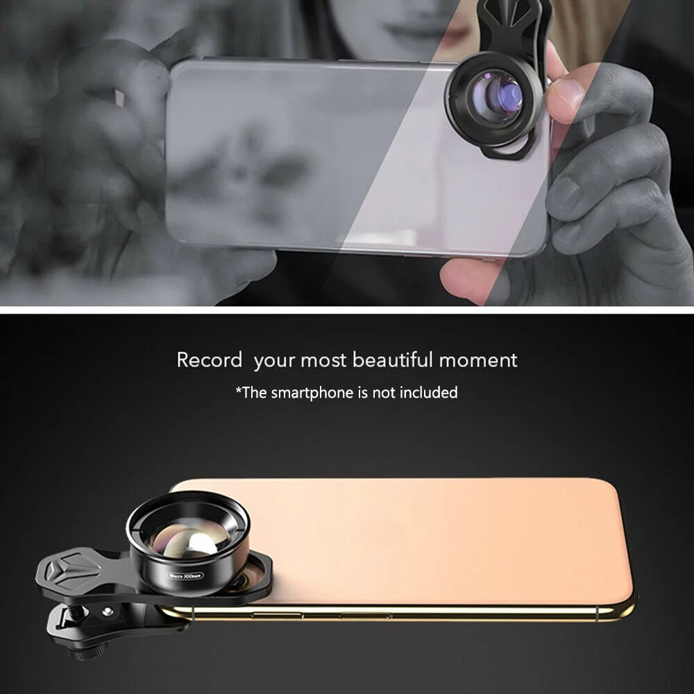 Aluminum Alloy 4K HD Detachable Clip Cellphone Macro Camera Lens 40MM-70MM Shooting Distance Multi-Layer Optical Coated External Lens Accessory