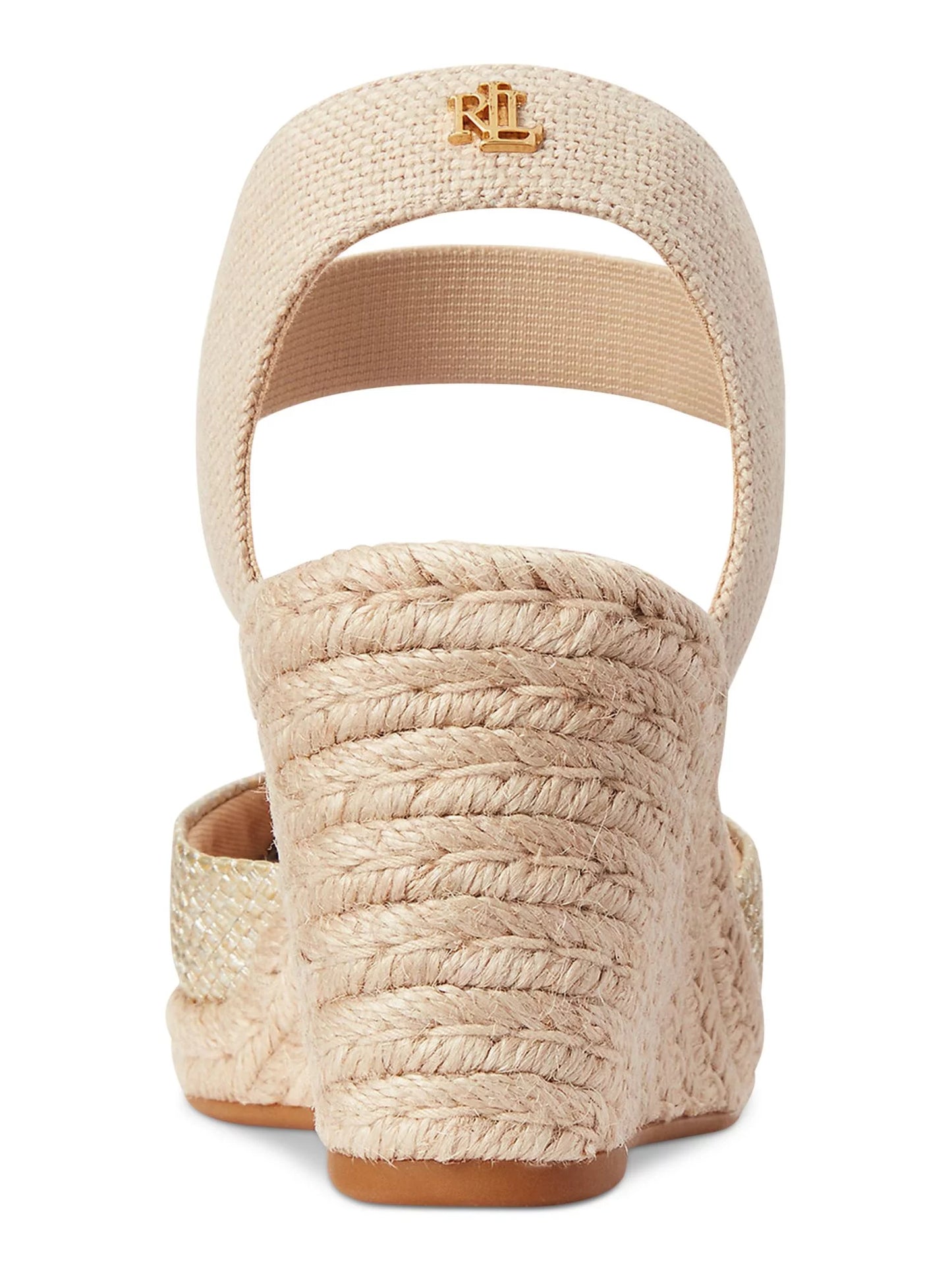LAUREN RALPH LAUREN Mens Gold Mixed Media Ankle Strap Padded Pearle Cap Toe Wedge Slip On Espadrille Shoes 8 B