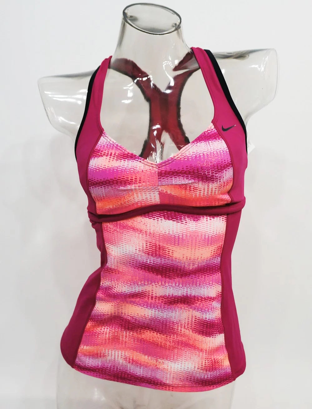 Nike Hot Pink Gleam Ikat Racerback Sporty Tankini Top Swimwear Women Small