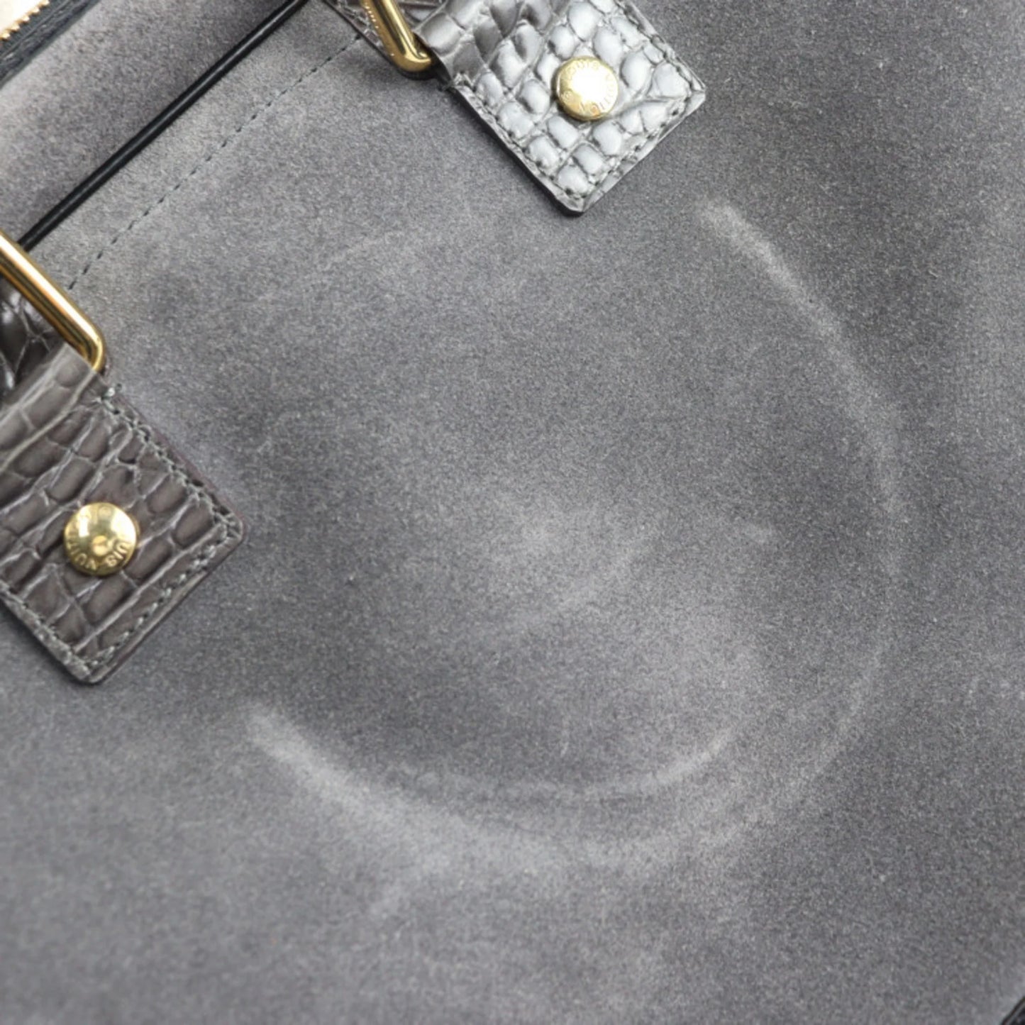 Pre-Owned LOUIS VUITTON Louis Vuitton Stamp Bag GM Handbag M95237 Suede Calf Leather Gray Black Gold Hardware (Good)