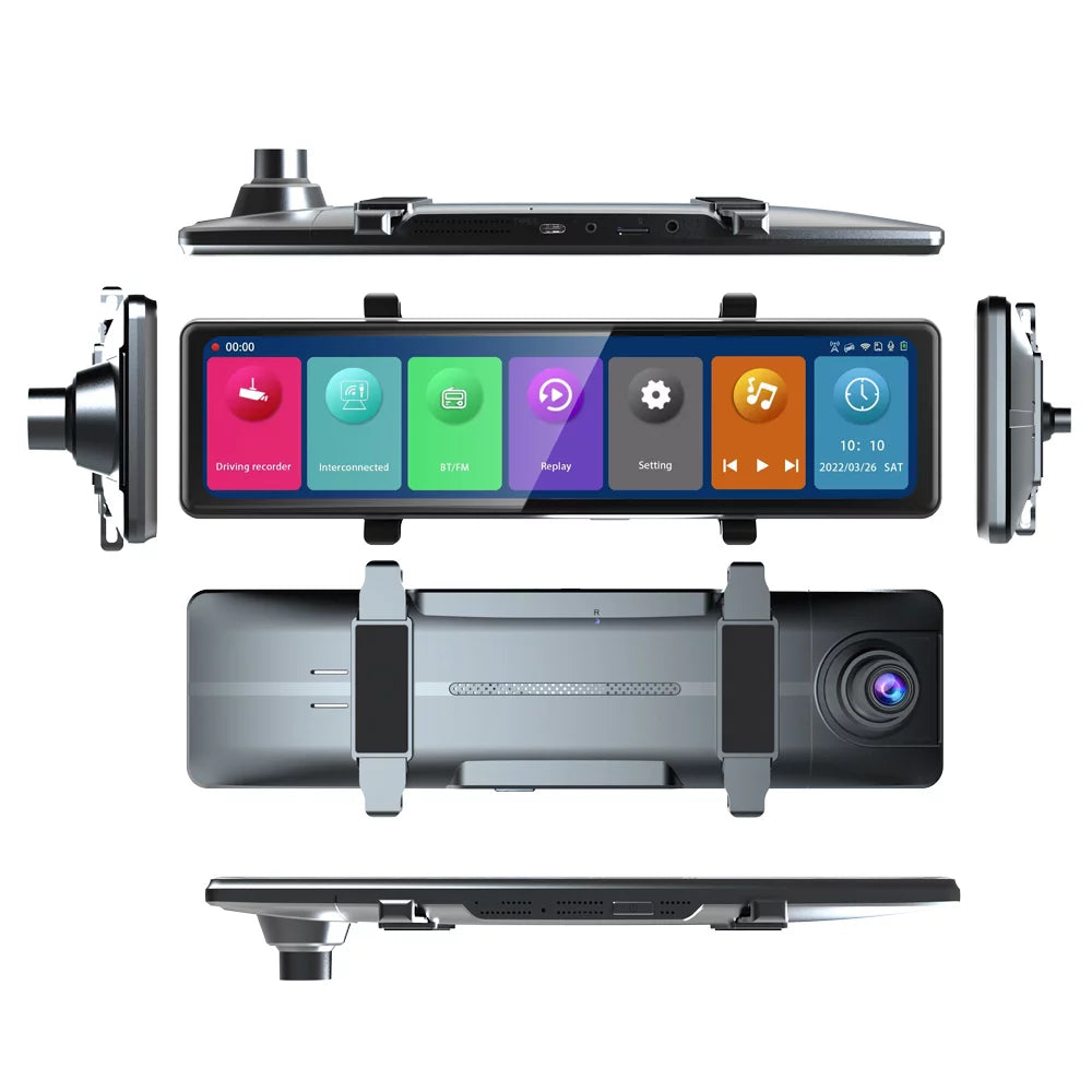 12in Rearview Mirror Dash Cam: 3 Cameras, 2.5K Clear Video Recording - BT Connectivity, Touchscreen, Auto Driving Recorder - Capture Every Moment on the Road