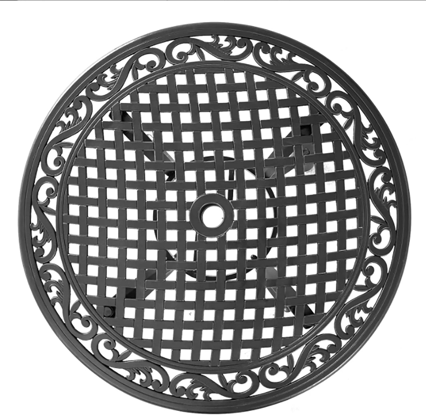 35.5 Inch Patio Bistro Dining Table, Cast Aluminum Patio Table with 1.97" Umbrella Hole,Round Outdoor Dining Table Garden, Patio, Porch