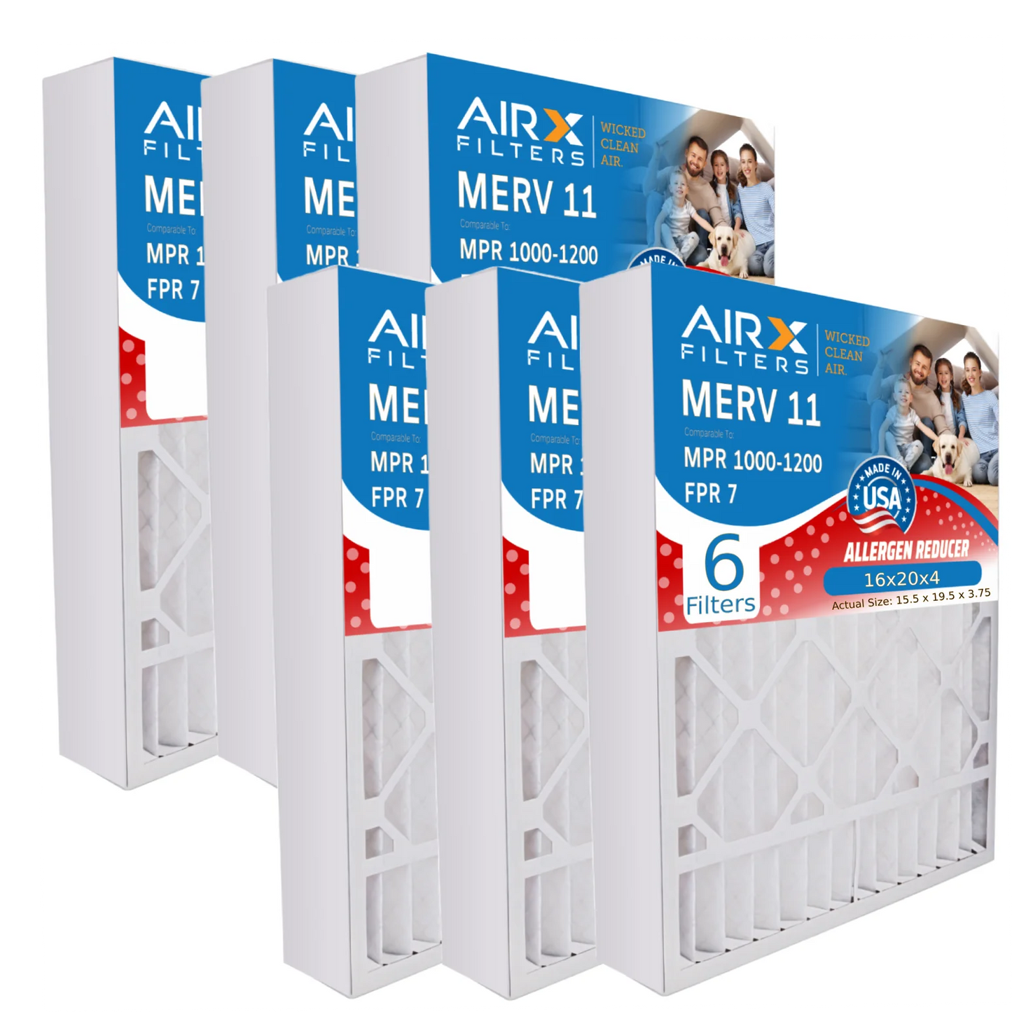 16x20x4 Air Filter MERV 11 Comparable to MPR 1000, MPR 1200 & FPR 7 with White Rodgers FR1000M-111 Premium USA Made 16x20x4 Furnace Filter 6 Pack MERV 11 by AIRX FILTERS WICKED CLEAN AIR.
