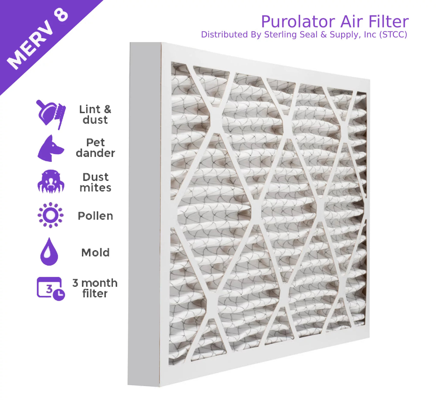 14x25x2, Purolator DMK80 Extended Surface Pleated Air Filter, Mechanical MERV 8, (6 Pack)
