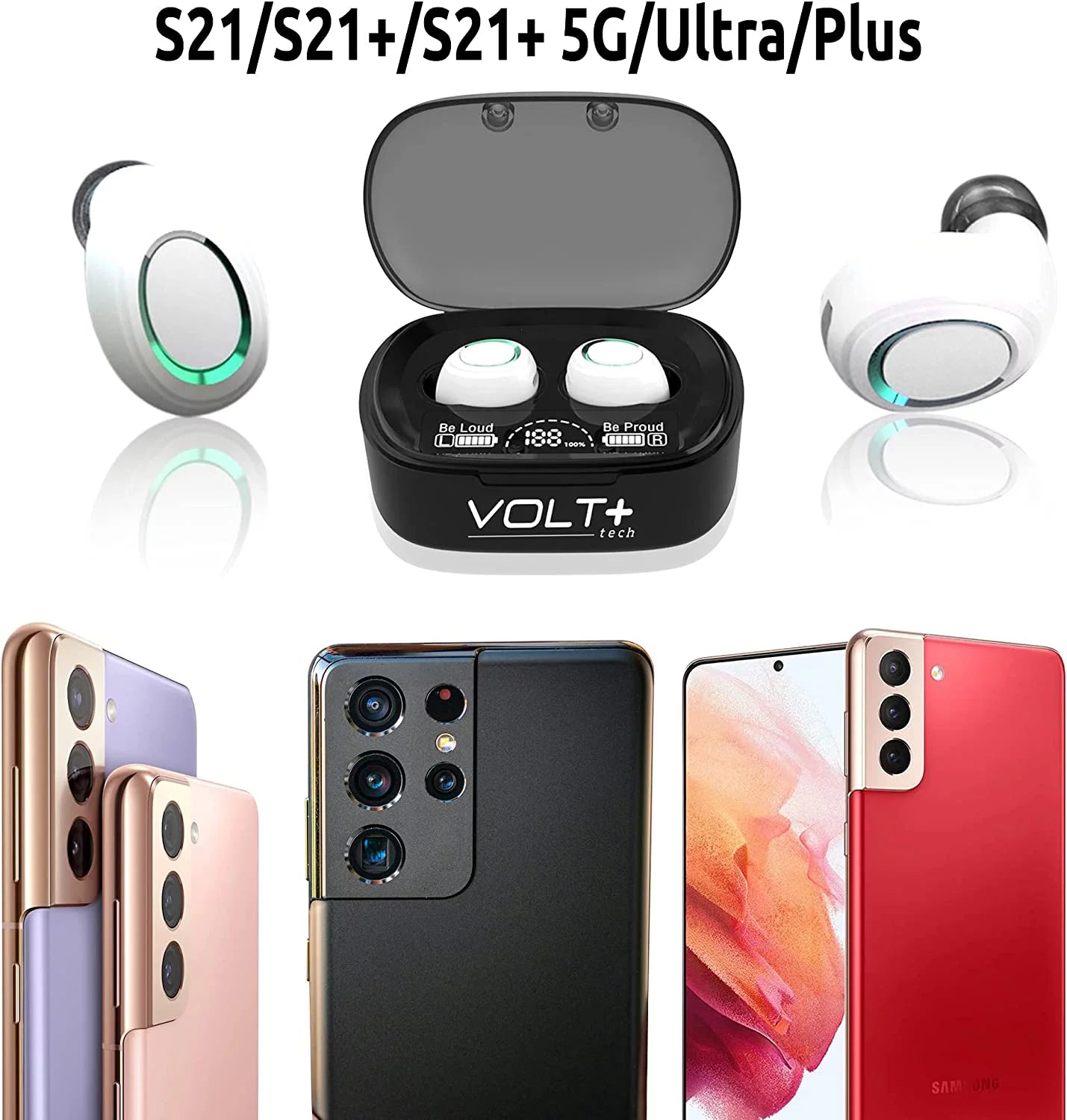 Wireless V5.1 PRO Earbuds with Samsung Galaxy S21+ 5G/Plus/Ultra IPX3 BlueTooth Touch Waterproof / Sweatproof / Noise Reduction with Mic (White)