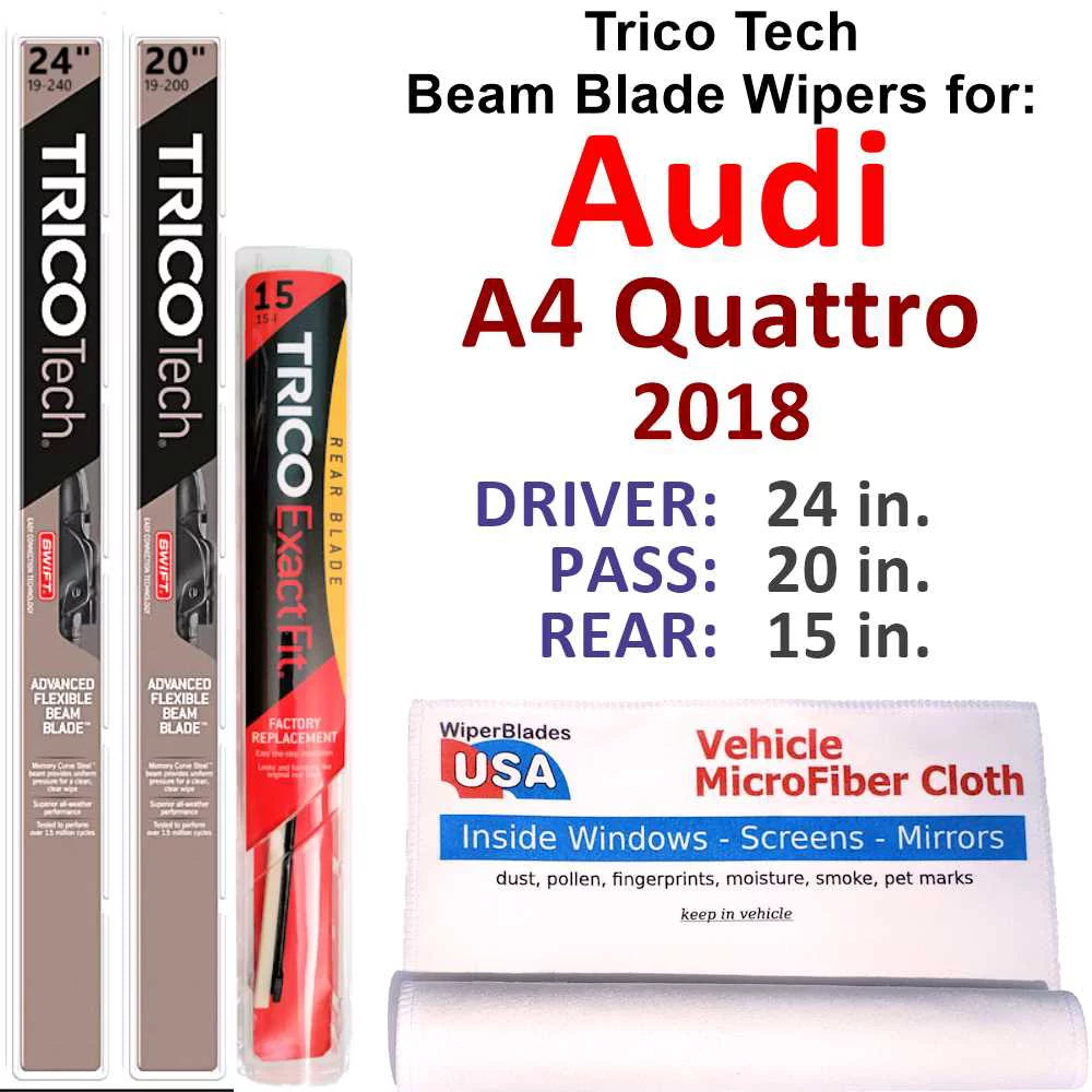 2018 Audi A4 Quattro Beam Blade Wipers (Set of 3) w/Rear Wiper