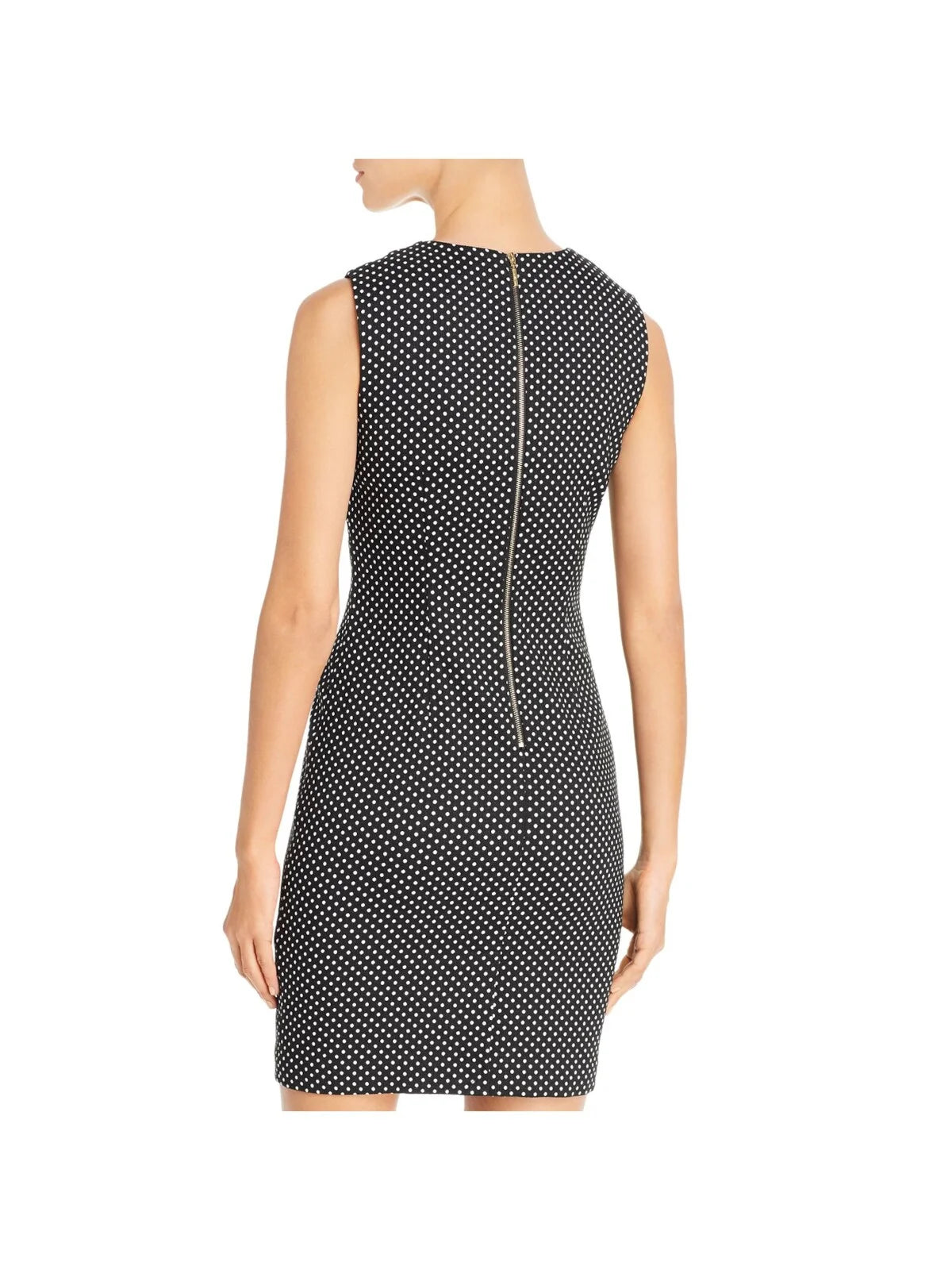 KARL LAGERFELD Womens Black Stretch Pocketed Zippered Polka Dot Sleeveless Split Short Cocktail Sheath Dress 4