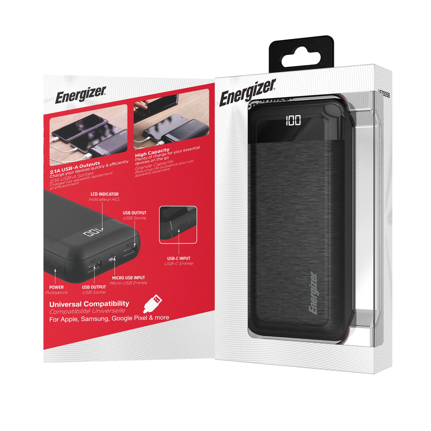 Energizer 20,000 mAh Max Power Bank, Black, UE20058