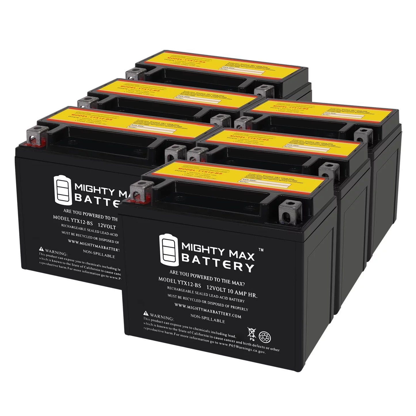 YTX12-BS 12V 10Ah Replacement Battery Fitting with Suzuki GSX-R1000, Z 01-04 - 6 Pack