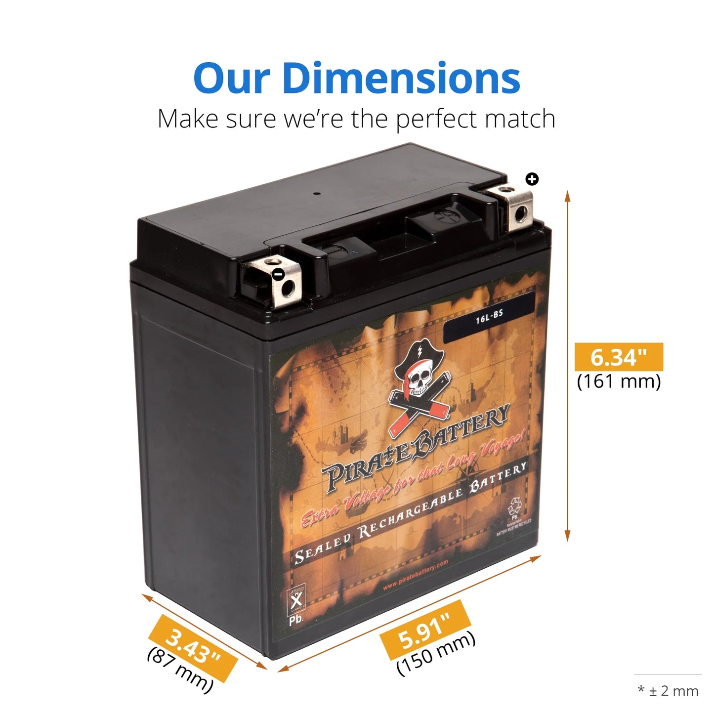 Pirate Battery YTX16L-BS (16L-BS 12 Volt,14 Ah, 230 CCA) Jet Ski Battery Kawasaki 650cc Jf650 X2 1987