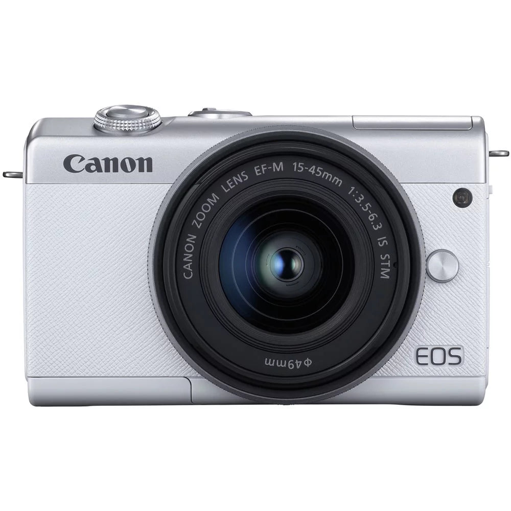 Canon EOS M200 Mirrorless Camera with 15-45mm and 55-200mm Lenses (White) (3700C009) + 64GB Card + Charger + LPE12 Battery + Card Reader + Corel Photo Software + HDMI Cable + Case + More