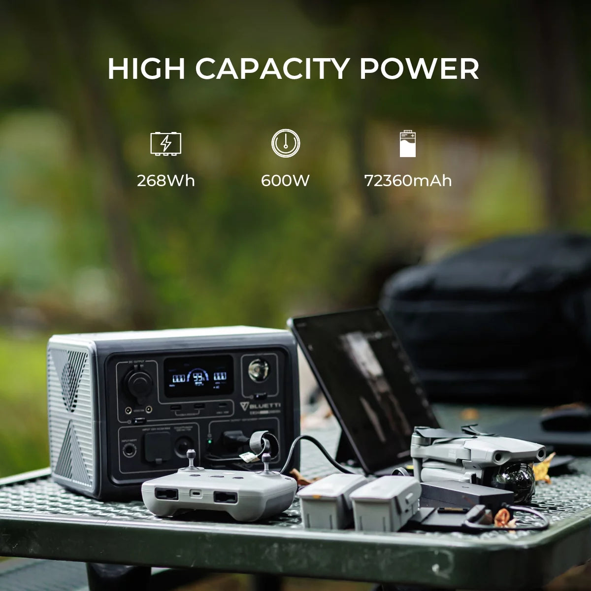 TTI EB3A Portable Generator, W/Carry Bag,600W Solar Generator, 268Wh LiFePO4 Power Station Camping, Home Use, Emergency
