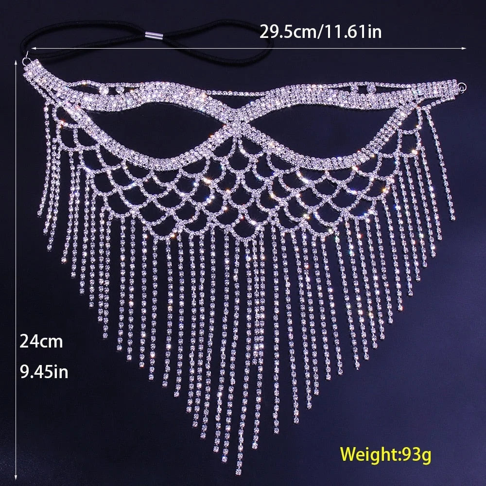 Crystal Tassel Face Mask Halloween Mask Women Masquerade Mask Jewelry Rhinestone