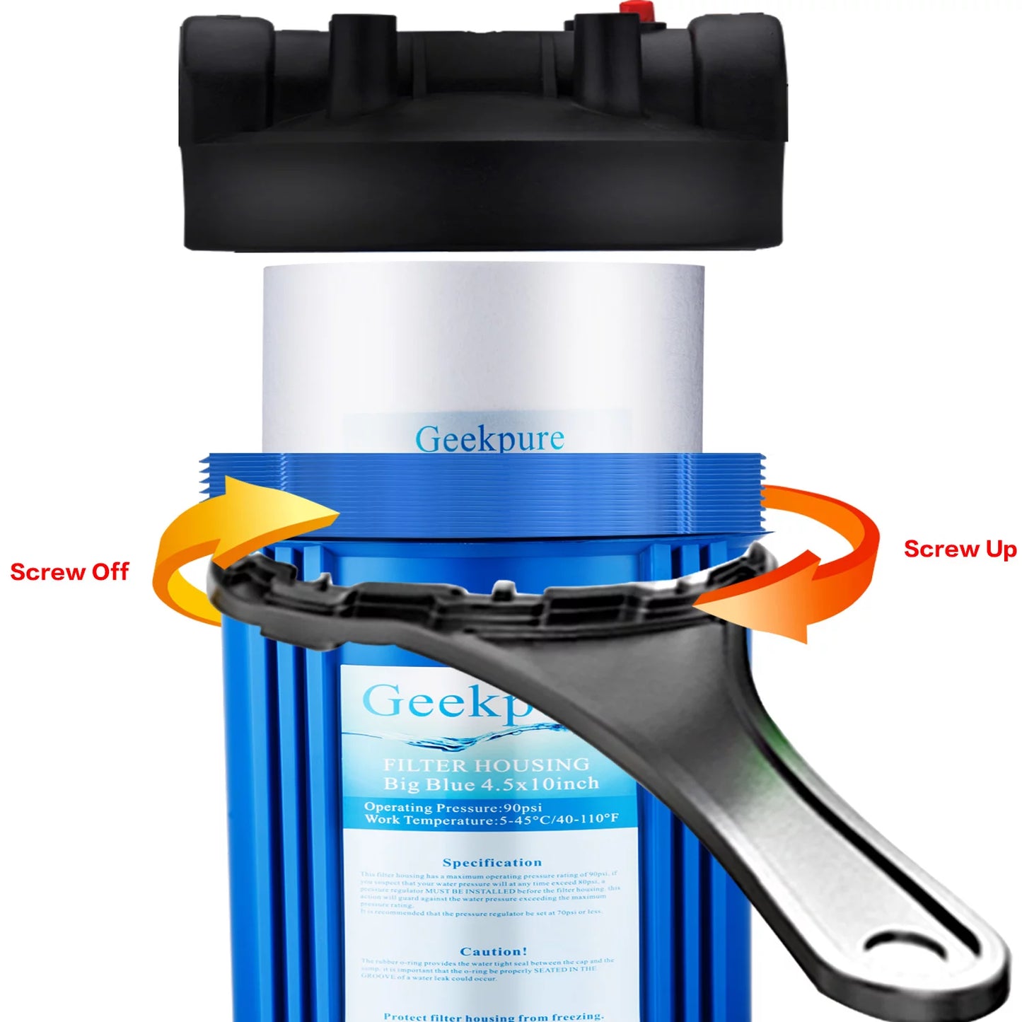 20 Inch Big Blue Water Filter Housing 1" Outlet/Inlet with Wrench & Bracket -4.5" x 20"