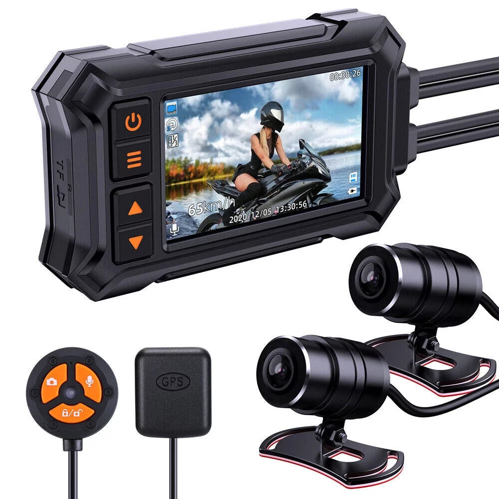 3" Motorcycle Dash Camera A12 Waterproof GPS WIFI 1080P Front Rear Night Vision