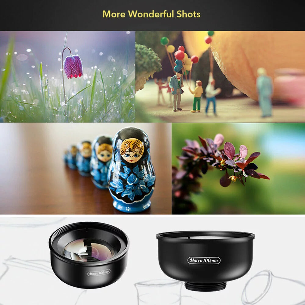 Aluminum Alloy 4K HD Detachable Clip Cellphone Macro Camera Lens 40MM-70MM Shooting Distance Multi-Layer Optical Coated External Lens Accessory