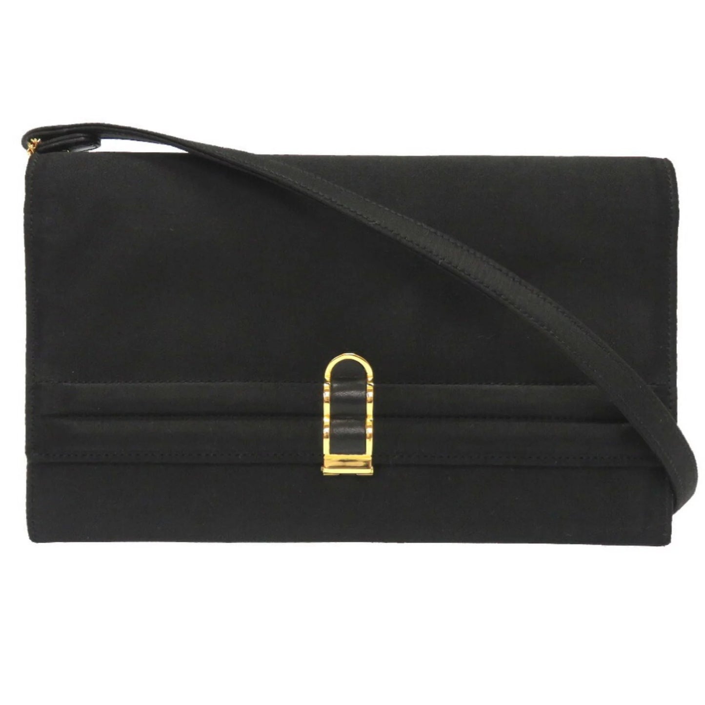 Pre-Owned Hermes Cooktail Satin Black Gold hardware Shoulder Bag 0034 HERMES (Good)