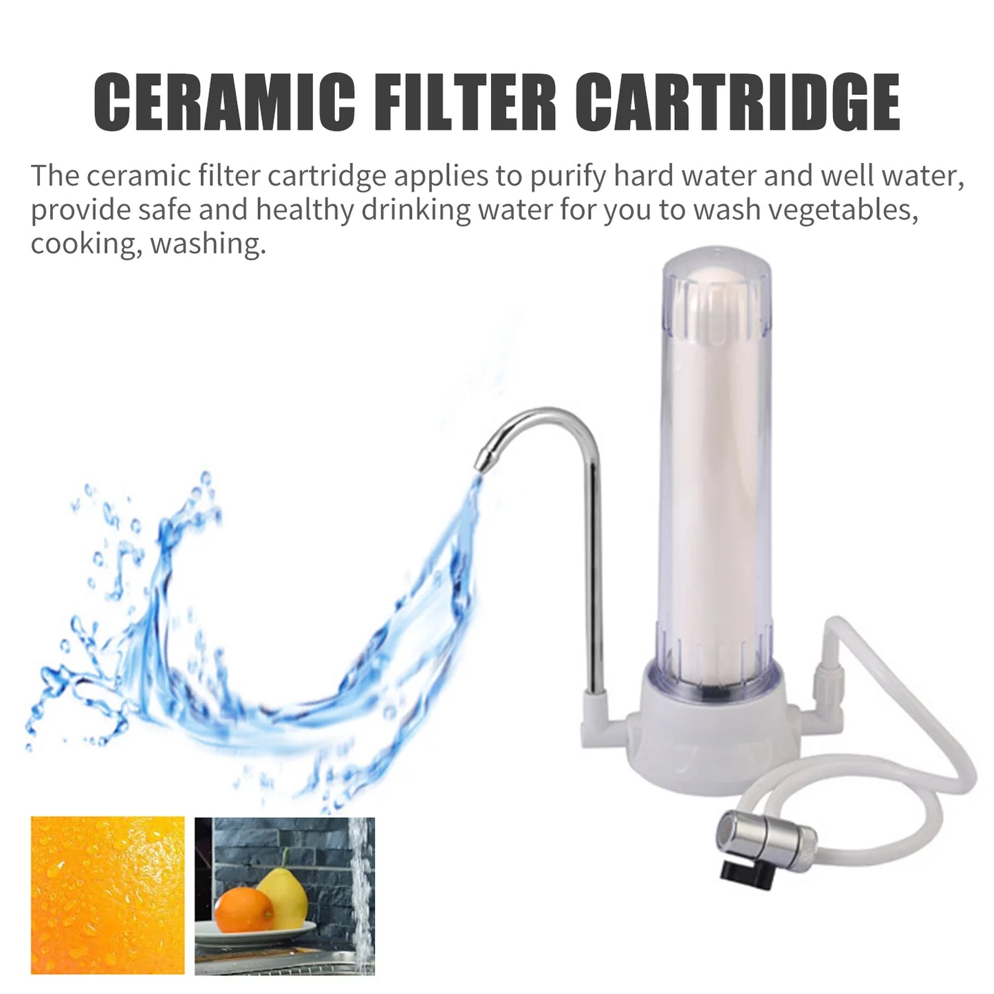 Countertop Water Filter Water Filter with Ceramic Cartridge Water Tap Filtration System Hard Water Reduces Fluoride Chlorine Easy Installation Water Purifier Home Kitchen Bathroom