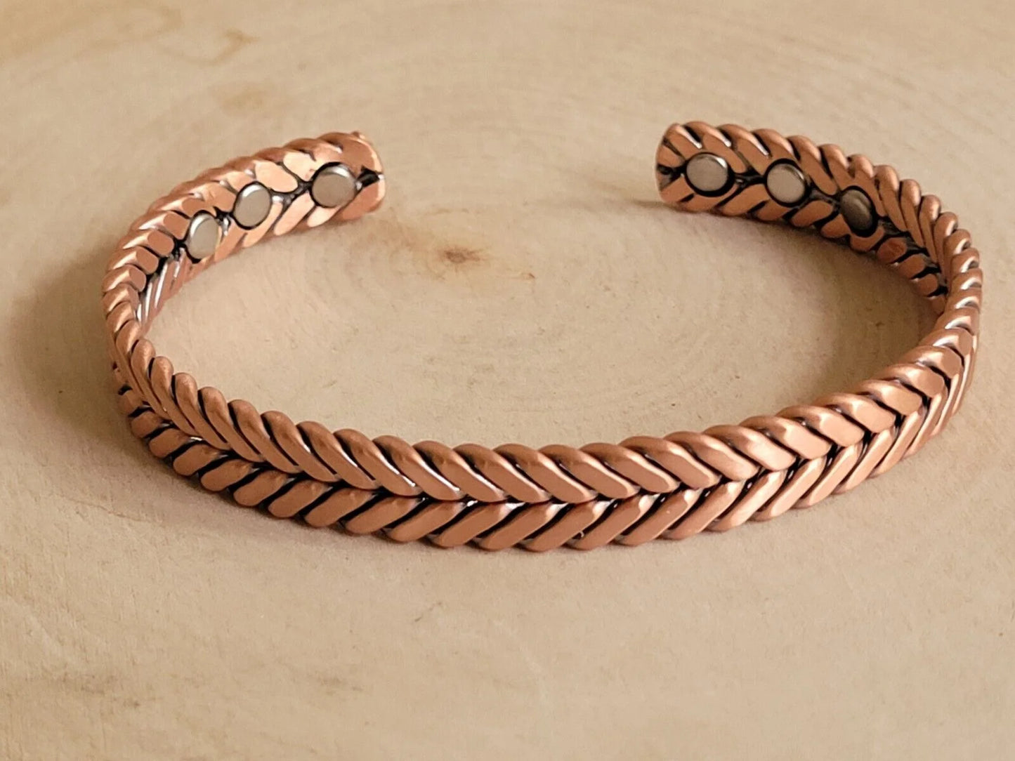 Matte Pure Solid Copper Magnetic Bracelet Arthritis Therapy Cuff Herringbone