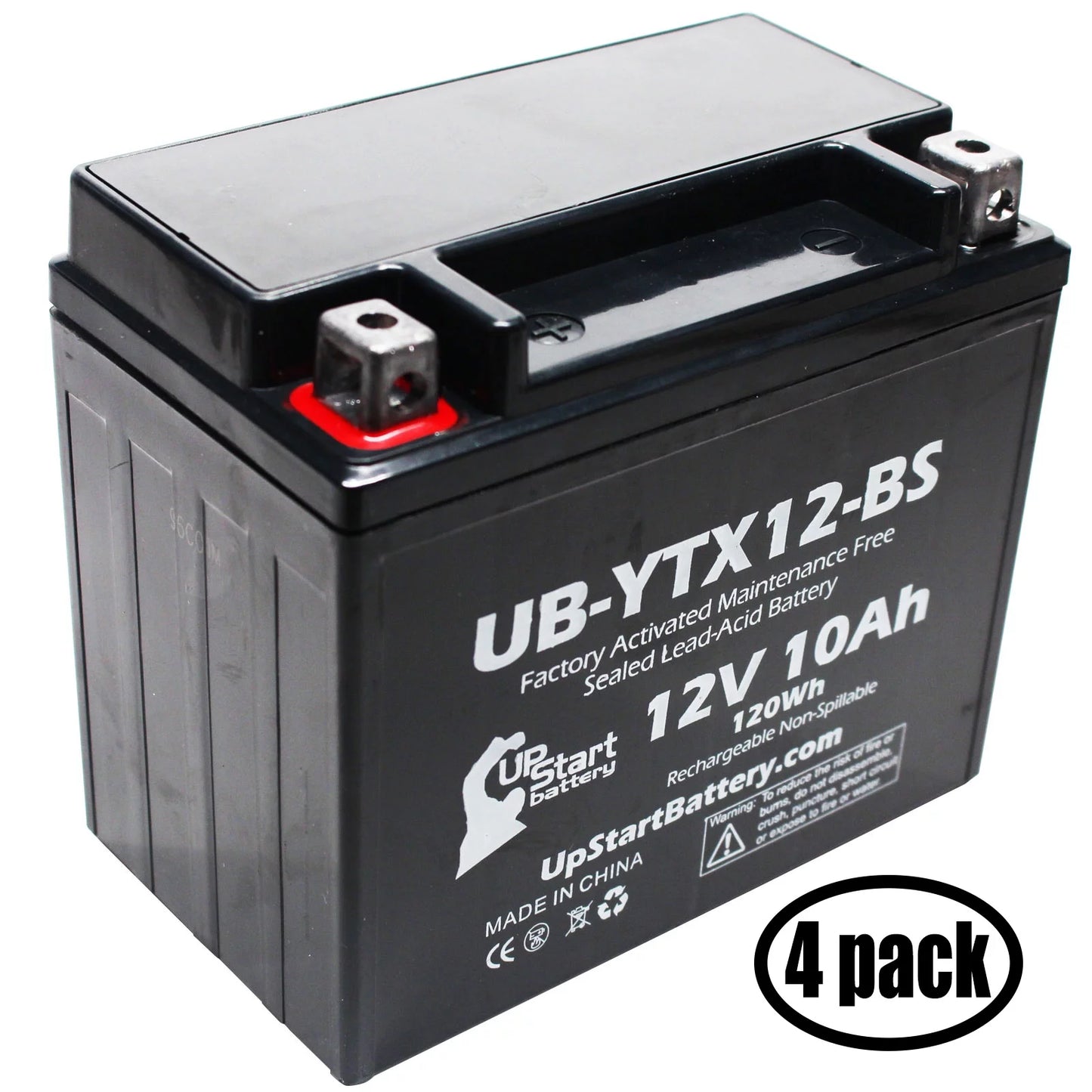 4-Pack UpStart Battery Replacement 2004 Suzuki GSX-R1000 1000 CC Factory Activated, Maintenance Free, Motorcycle Battery - 12V, 10Ah, UB-YTX12-BS
