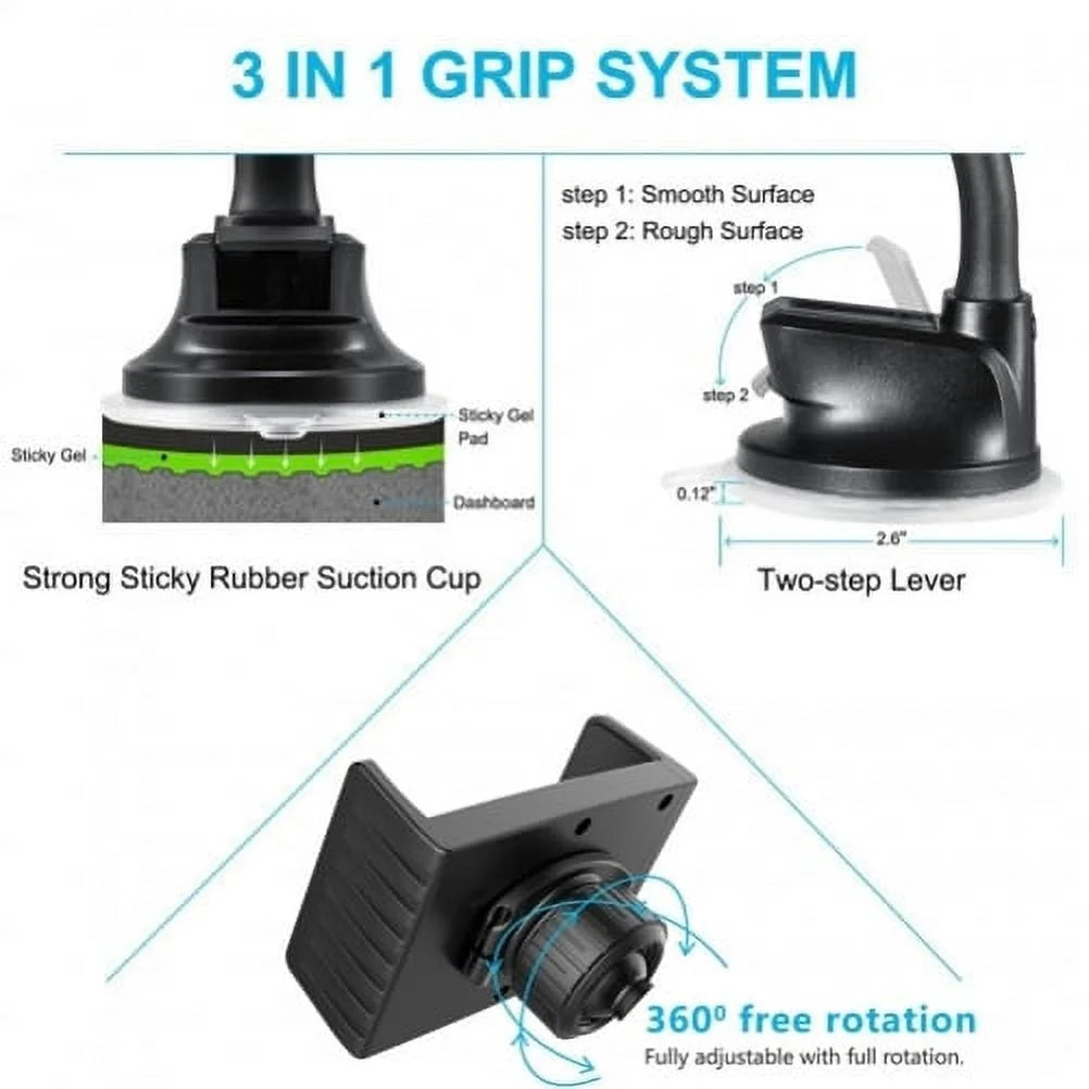 Windshield Dash Car Mount w Type-C 3.1A Charger A7R Blackberry KEYone, Key2 LE - BLU G9, Vivo XI Plus 5 - CAT S61 S48c - Coolpad Legacy - Essential Phone (PH-1) - Google Pixel XL 3a XL 3