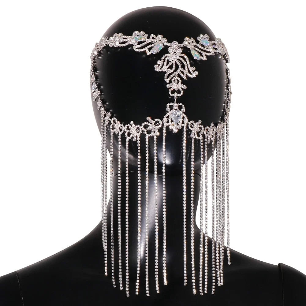 Crystal Face Chain Costumes Halloween Mask Women Headpiece Tassel Hair Jewelry Face Jewelry Rhinestone