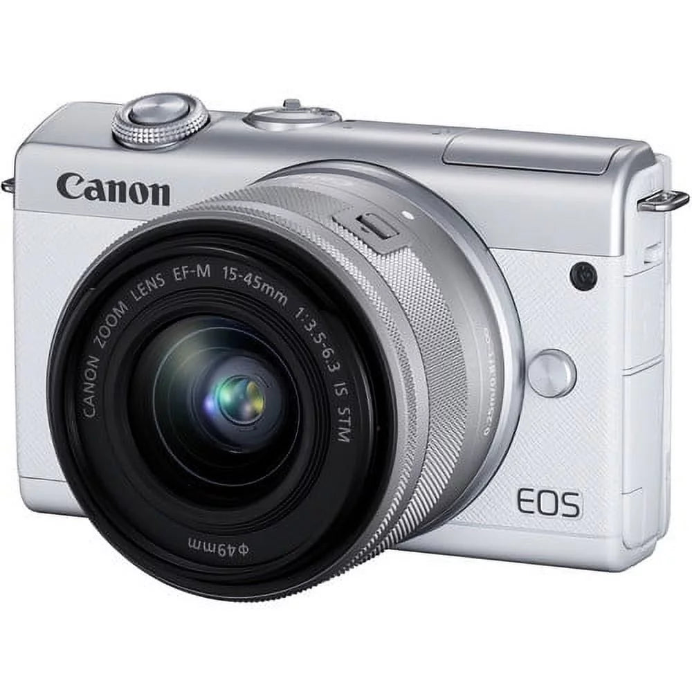 Canon EOS M200 Mirrorless Digital Camera with 15-45mm Lens (White) Kit with Spare Battery + 128GB Memory Card + More