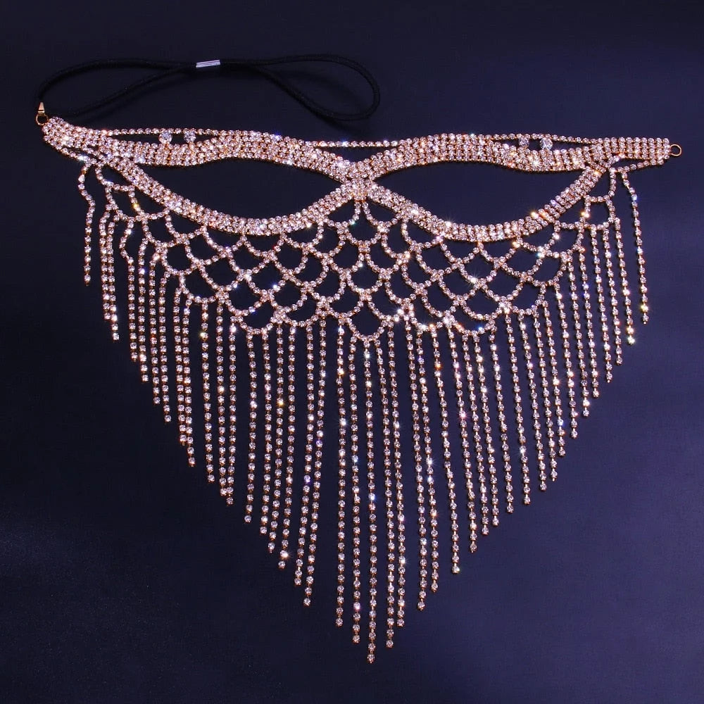 Crystal Tassel Face Mask Halloween Mask Women Masquerade Mask Jewelry Rhinestone
