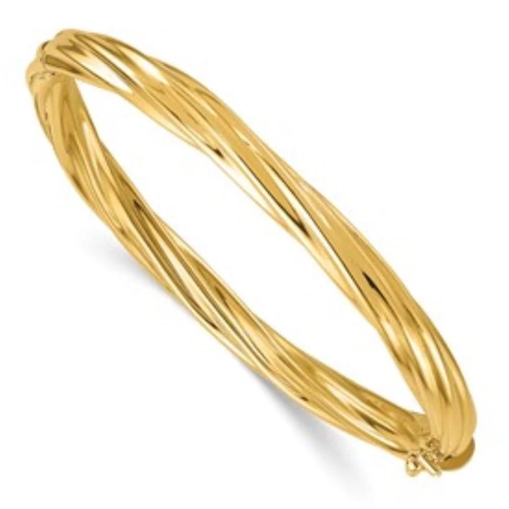 Auriga 14k Yellow Gold Polished and Twisted 5.8mm Hinged Bangle Men