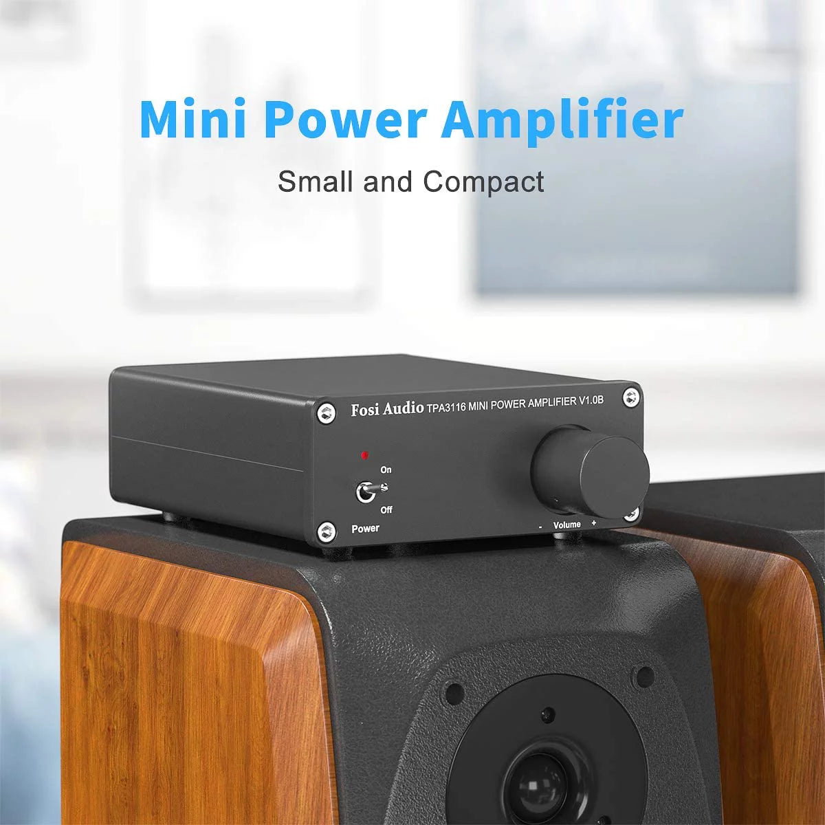 Fosi Audio V1.0B 2 Channel Amplifier Stereo Audio Amp Mini Hi-Fi Class D Integrated TPA3116 Amp Home Speakers 50W x 2 with 19V 4.74A Power Supply