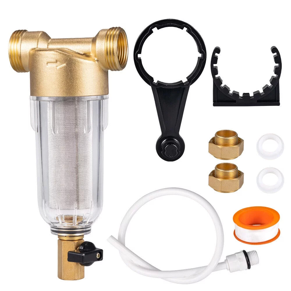 Jahy2Tech Whole House Water Pre-Filter Reusable Sediment Filter 50 Microns Plumbing