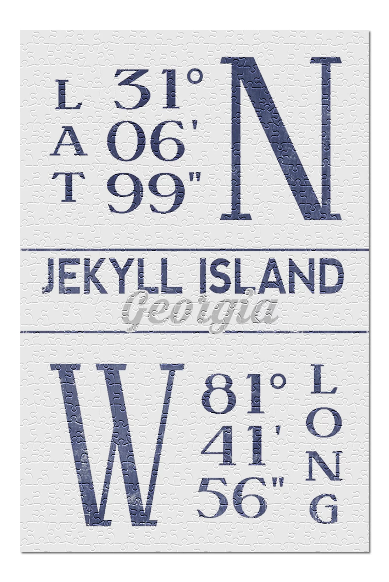 Jekyll Island, Georgia, Latitude and Longitude (Blue) (19x27 inches, Premium 500 Piece Jigsaw Puzzle Adults and Family, Made in USA)