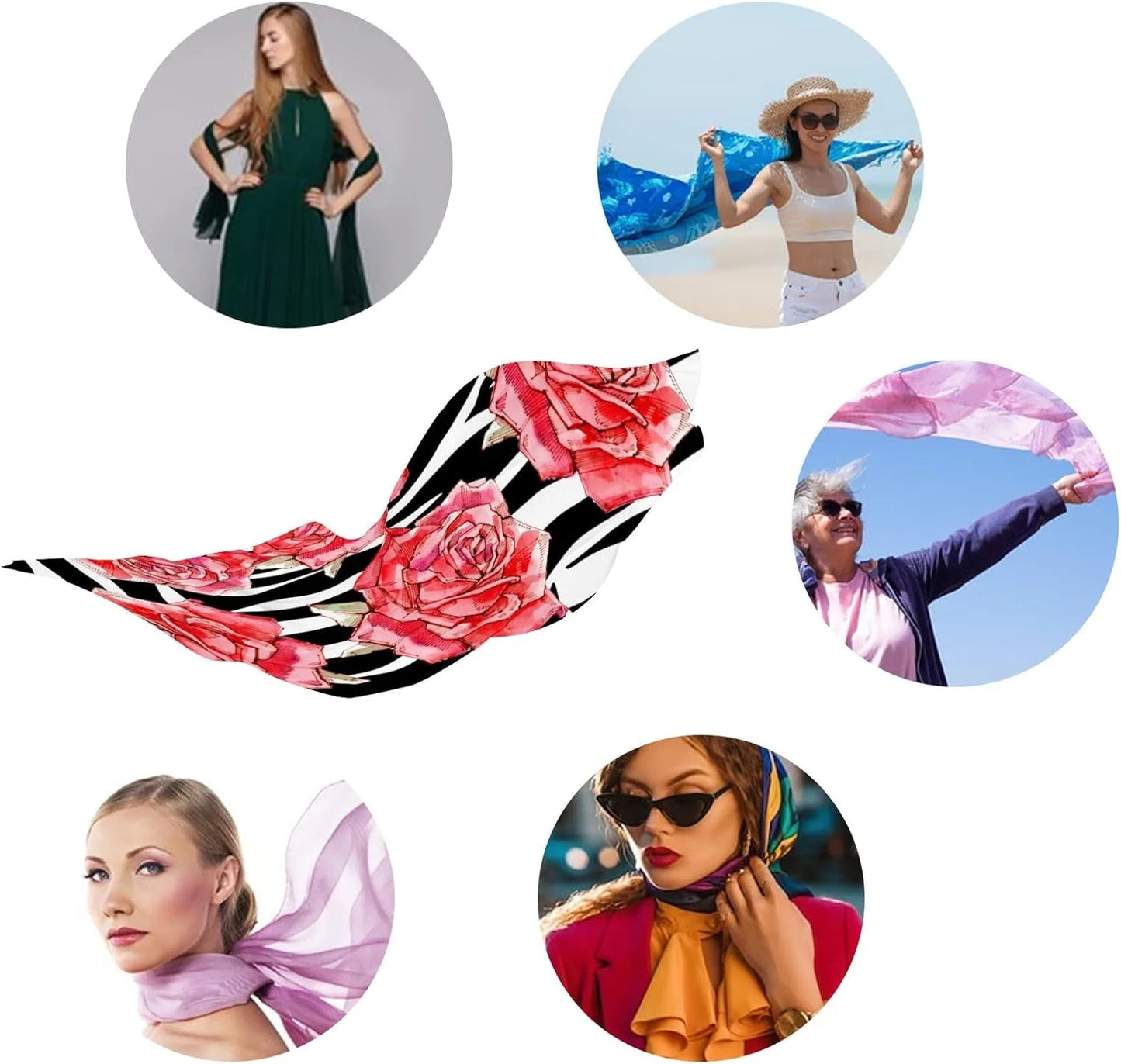 Hyjoy Watercolor Red Roses Long Silk Neck Scarf Lightweight Shawl Wrap Scarves Women Girls